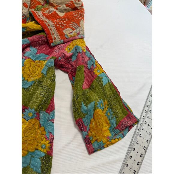 Kantha Patchwork Kimono Jacket Reversible Colorful Boho Patch Pockets O/S - Picture 14 of 16
